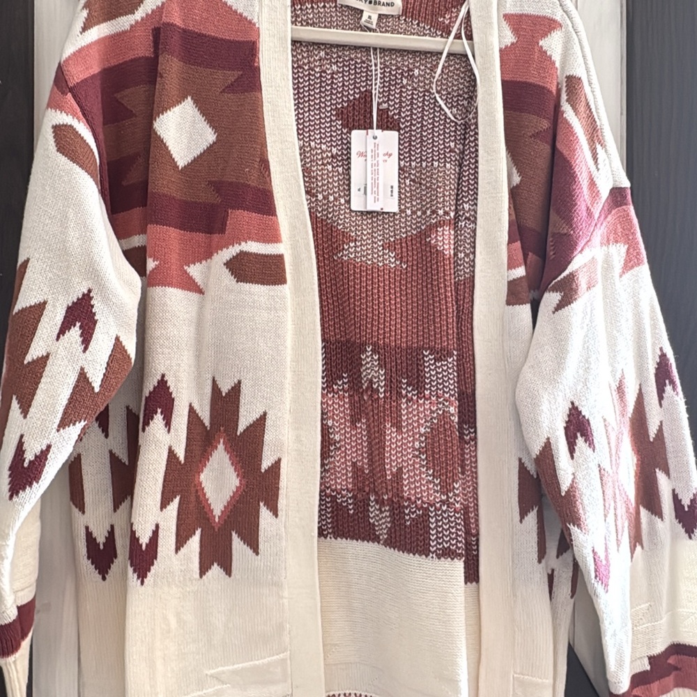 Lucky Brand Cream and Brown Patterned Sweater